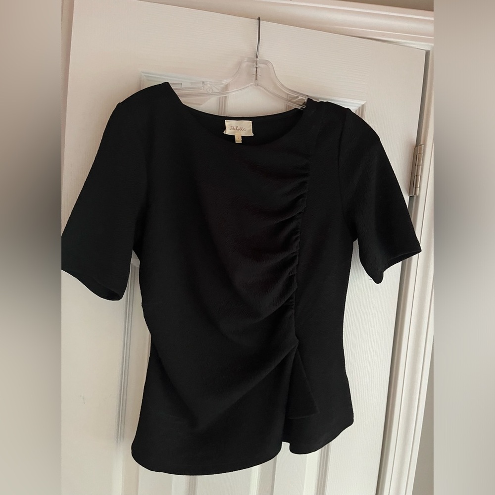 Anthropologie Deletta medium black ruched blouse NWOT